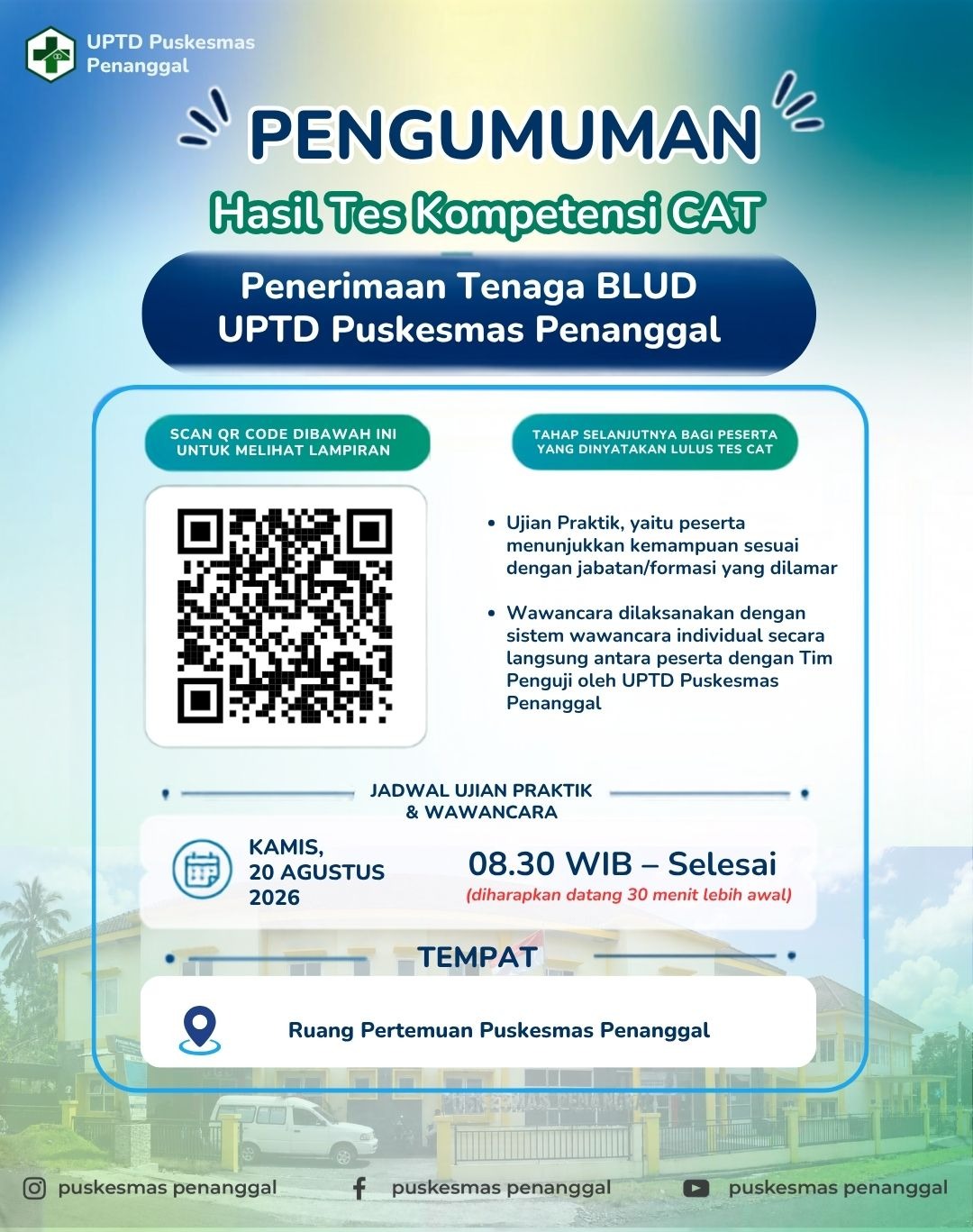 Pengumuman Hasil Tes Kompetensi (CAT) Calon Pegawai BLUD UPTD Puskesmas Penanggal Tahun 2026